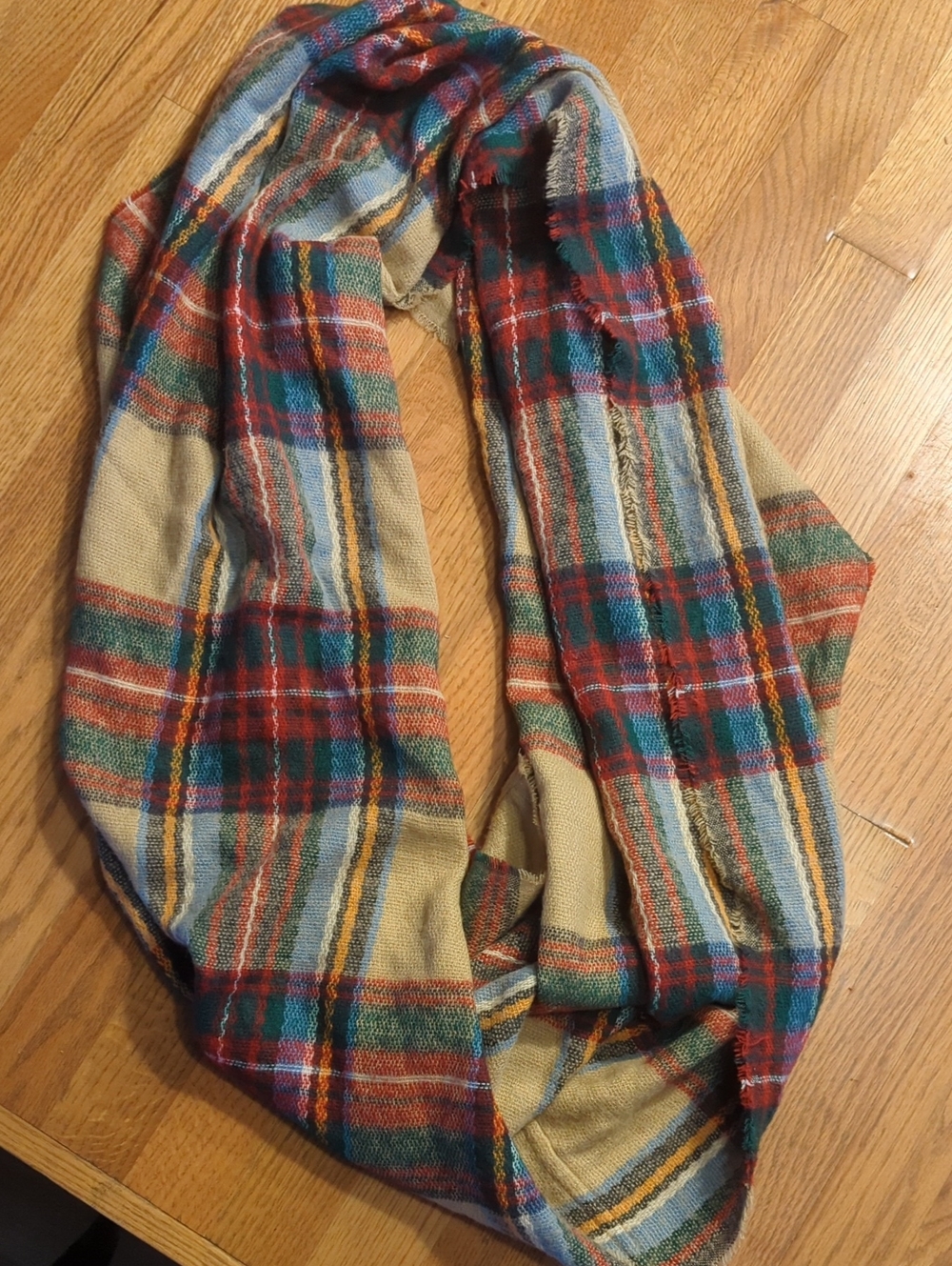 Plaid Infinity Scarf in Mustard, Teal & Red